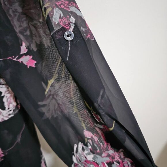 EUC MAURICES SHEER FLORAL BUTTON DOWN HIGH LOW DRESS LONGSLEEVES SZ M - Picture 3 of 16